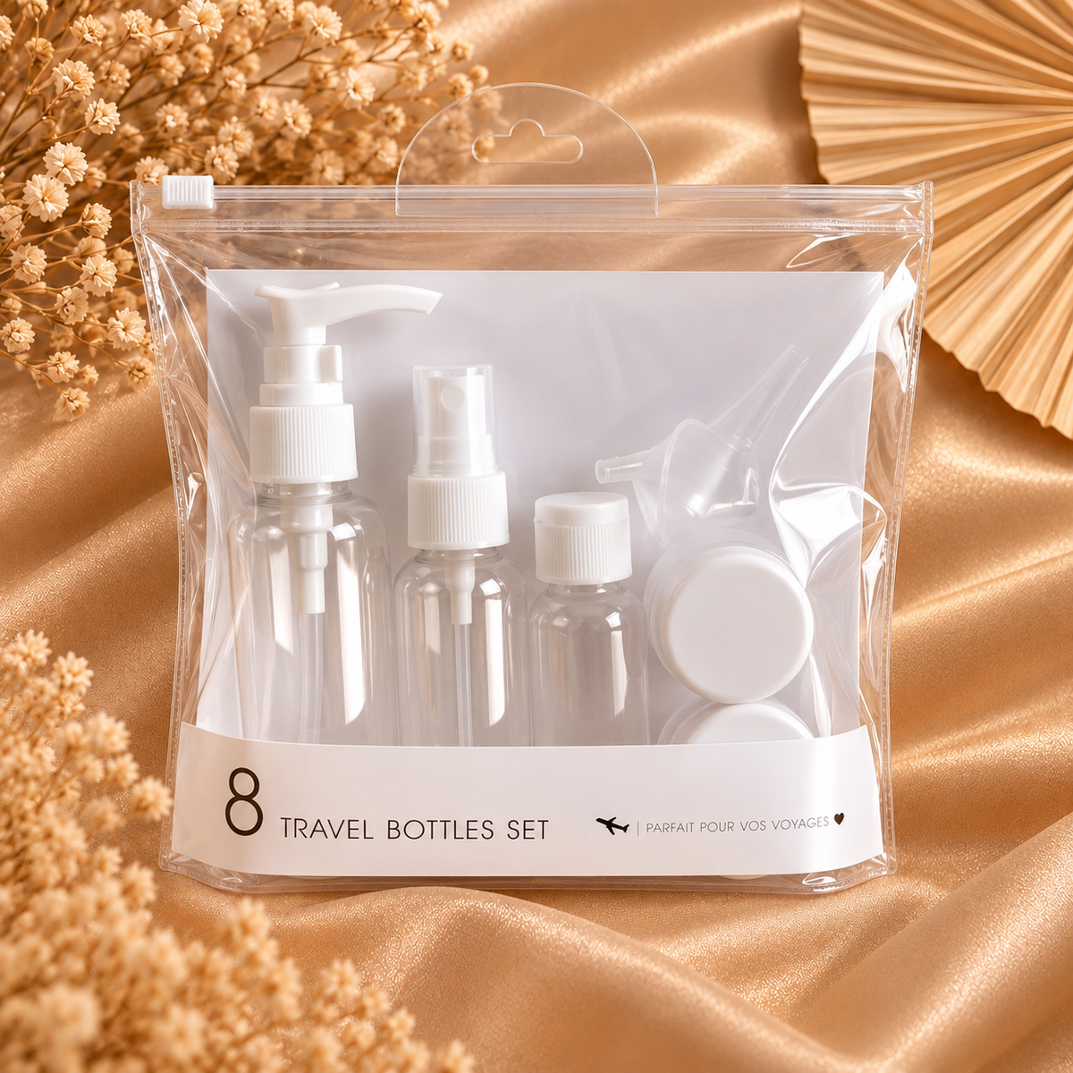 Kit de Flacons de Voyage – 8 pièces ✈️🤍